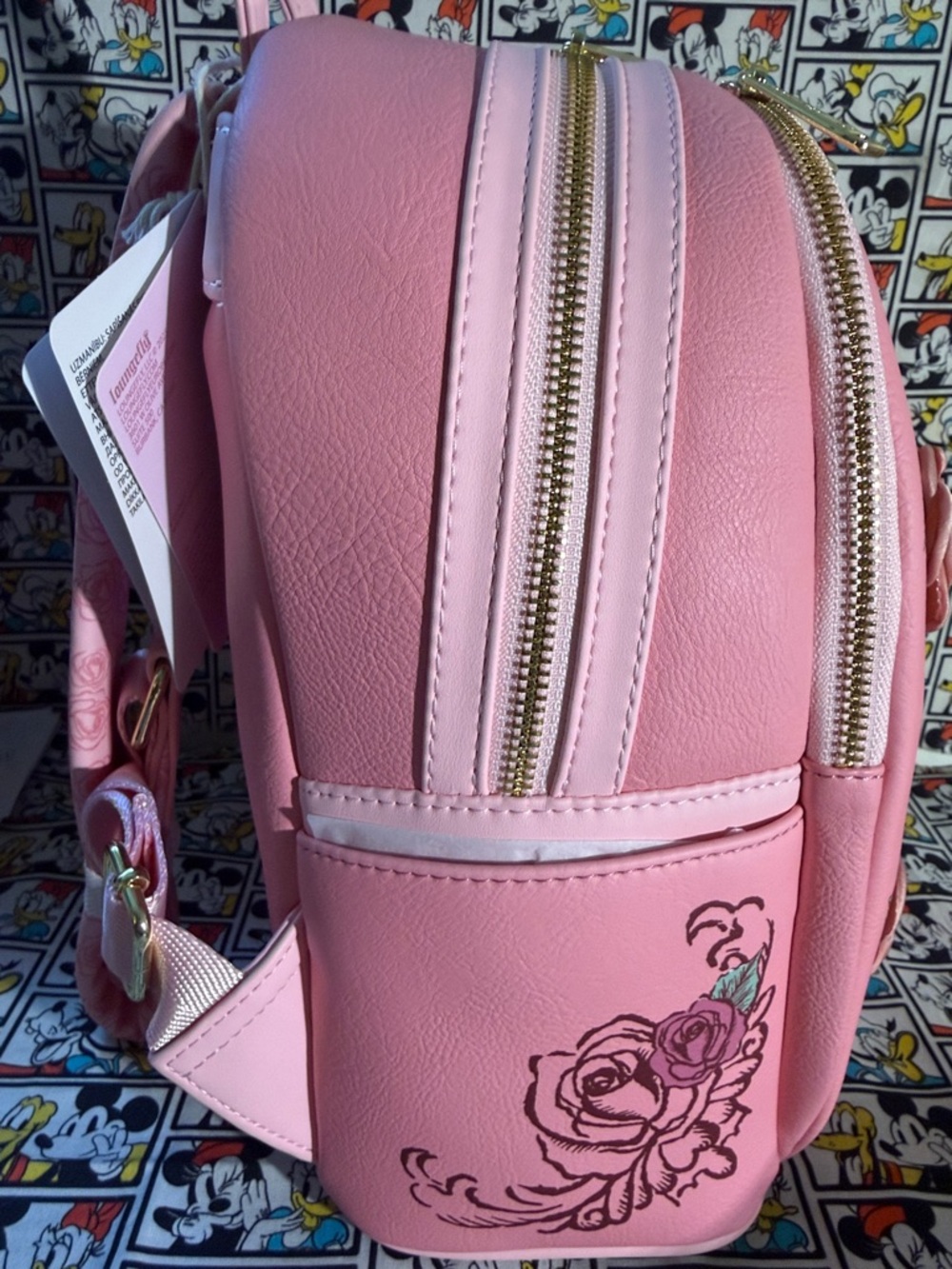 Loungefly Disney Princess Beauty and the Beast Pink 3D Roses Mini Backpack 2025 - Picture 6 of 12